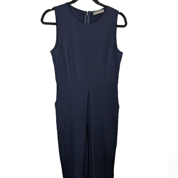 Oasis Jumpsuit Blue Belted Cropped Wide Leg Pockets Size 10 - Picture 1 of 12